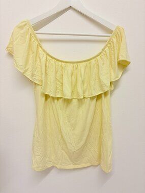 Lilly Pulitzer Yellow Off Shoulder Ruffle Top Pima Cotton‎ L